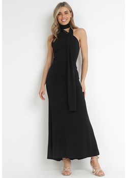 Czarna Dopasowana Sukienka Maxi z Ozdobnym Wiązaniem Emelinta ze sklepu Born2be Odzież w kategorii Sukienki - zdjęcie 157160027