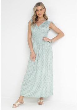 Zielona Rozkloszowana Sukienka z Wiskozy Kahna ze sklepu Born2be Odzież w kategorii Sukienki - zdjęcie 157160077