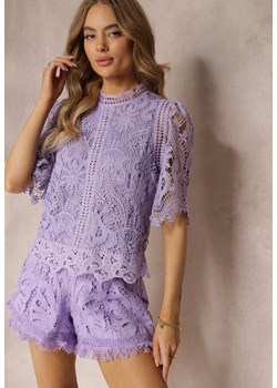 Fioletowa Bluzka z Krótkimi Rękawami z Ażurowej Tkaniny Anisela ze sklepu Renee odzież w kategorii Bluzki damskie - zdjęcie 157160355
