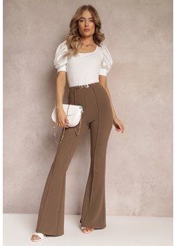 Brązowe Spodnie z Rozszerzanymi Nogawkami i Łańcuchem Banni ze sklepu Renee odzież w kategorii Spodnie damskie - zdjęcie 157229578