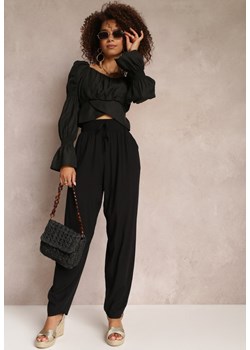 Czarne Spodnie z Wiskozy z Gumką w Pasie Stetia ze sklepu Renee odzież w kategorii Spodnie damskie - zdjęcie 157229608