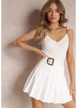 Biała Spódnica Mini z Zakładkami i Paskiem z Klamrą Crosba ze sklepu Renee odzież w kategorii Spódnice - zdjęcie 157229686