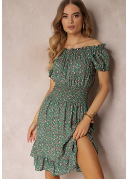 Zielona Bawełniana Sukienka z Gumką w Talii o Fasonie Hiszpanki Jazmi ze sklepu Renee odzież w kategorii Sukienki - zdjęcie 157229696