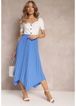 Niebieska Asymetryczna Spódnica z Gumką w Talii z Plisowanej Tkaniny Tamilee ze sklepu Renee odzież w kategorii Spódnice - zdjęcie 157229765