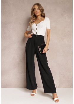 Czarne Spodnie z Wysokim Stanem i Szerokimi Nogawkami Laminta ze sklepu Renee odzież w kategorii Spodnie damskie - zdjęcie 157229847