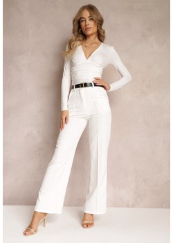 Białe Szerokie Spodnie z Wysokim Stanem i Paskiem z Ozdobną Klamrą Lilura ze sklepu Renee odzież w kategorii Spodnie damskie - zdjęcie 157229985