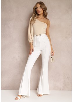 Białe Spodnie z Rozszerzanymi Nogawkami i Łańcuchem Banni ze sklepu Renee odzież w kategorii Spodnie damskie - zdjęcie 157230077