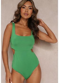 Zielone Body z Wycięciami w Talii i Kwadratowym Dekoltem Amale ze sklepu Renee odzież w kategorii Bluzki damskie - zdjęcie 157230109