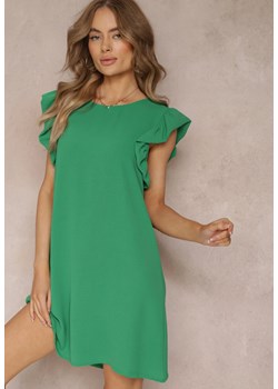 Zielona Sukienka Mini o Pudełkowym Kroju z Falbankami Ansha ze sklepu Renee odzież w kategorii Sukienki - zdjęcie 157230158