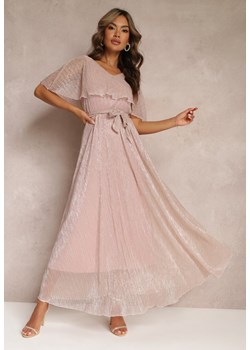 Różowa Koktajlowa Sukienka Maxi z Ozdobną Falbaną na Górze Cailey ze sklepu Renee odzież w kategorii Sukienki - zdjęcie 157230198