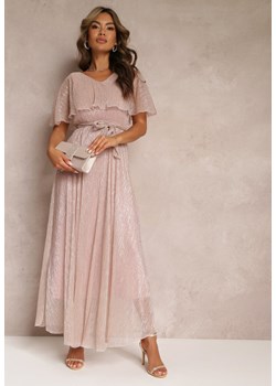 Różowa Koktajlowa Sukienka Maxi z Ozdobną Falbaną na Górze Cailey ze sklepu Renee odzież w kategorii Sukienki - zdjęcie 157230199