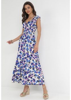 Fioletowo-Niebieska Wiskozowa Sukienka Maxi z Kopertowym Dekoltem i Gumką w Talii Erian ze sklepu Born2be Odzież w kategorii Sukienki - zdjęcie 157230299