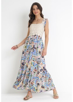 Niebieska Wiskozowa Sukienka Maxi z Szydełkową Górą i Gumką na Plecach Jaslin ze sklepu Born2be Odzież w kategorii Sukienki - zdjęcie 157230319