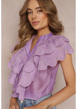 Fioletowa Koszula z Szerokimi Falbanami z Przodu i na Ramionach Clioni ze sklepu Renee odzież w kategorii Koszule damskie - zdjęcie 157233798
