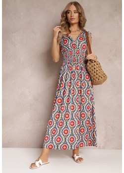 Niebiesko-Czerwona Rozkloszowana Sukienka z Wiskozy w Fantazyjny Print Karlene ze sklepu Renee odzież w kategorii Sukienki - zdjęcie 157234049