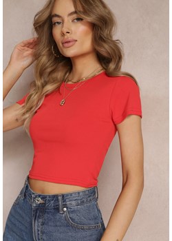 Czerwony Elastyczny T-shirt o Dopasowanym Krótkim Kroju Prunellie ze sklepu Renee odzież w kategorii Bluzki damskie - zdjęcie 157234188