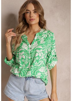 Zielona Bluzka z Guzikami Przy Dekolcie z Wiskozy w Kwiaty Laphisa ze sklepu Renee odzież w kategorii Bluzki damskie - zdjęcie 157234238