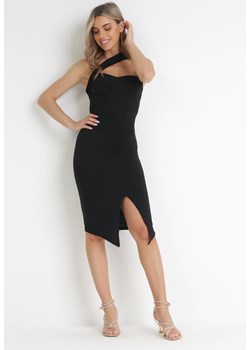 Czarna Dopasowana Sukienka Midi na Jedno Ramię Calaxis ze sklepu Born2be Odzież w kategorii Sukienki - zdjęcie 157251495