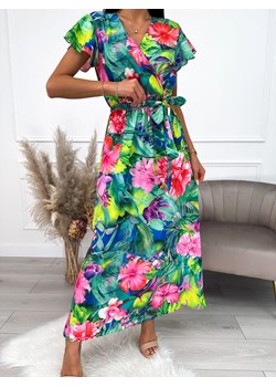 Kolorowa Sukienka Maxi w Roślinny Wzór ze sklepu ModnaKiecka.pl w kategorii Sukienki - zdjęcie 157256527
