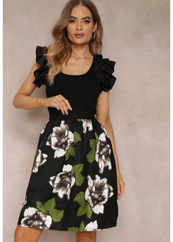 Czarna Spódnica Midi w Kwiaty z Gumką w Talii Rocketa ze sklepu Renee odzież w kategorii Spódnice - zdjęcie 157260627