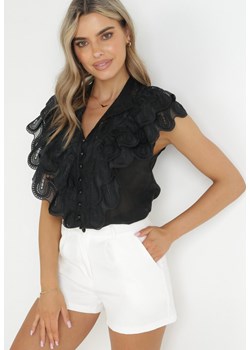 Czarna Koszula z Ozdobnymi Falbanami na Ramionach Vacatina ze sklepu Born2be Odzież w kategorii Koszule damskie - zdjęcie 157267537