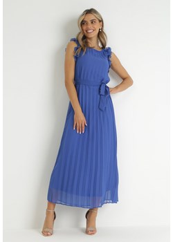 Granatowa Plisowana Sukienka Maxi z Falbankami Avalie ze sklepu Born2be Odzież w kategorii Sukienki - zdjęcie 157267687