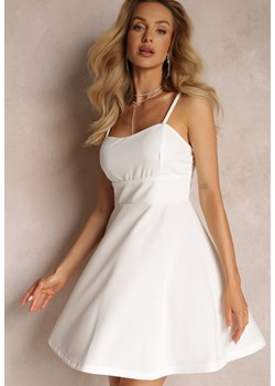 Biała Bawełniana Sukienka Mini na Ramiączkach z Gumką w Talii Larileta ze sklepu Renee odzież w kategorii Sukienki - zdjęcie 157270188