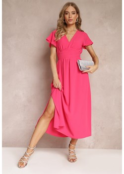 Różowa Rozkloszowana Sukienka Maxi z Wycięciem Ahina ze sklepu Renee odzież w kategorii Sukienki - zdjęcie 157270289