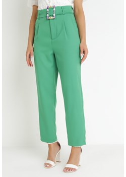 Zielone Eleganckie Spodnie Cygaretki z Wysokim Stanem i Paskiem z Klamerką Consttina ze sklepu Born2be Odzież w kategorii Spodnie damskie - zdjęcie 157270377