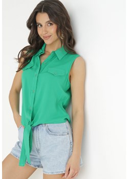 Zielona Koszula z Ozdobnym Wiązaniem i Klapami z Wiskozy Aldei ze sklepu Born2be Odzież w kategorii Koszule damskie - zdjęcie 157270517