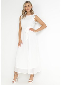 Biała Plisowana Sukienka Maxi z Falbankami Avalie ze sklepu Born2be Odzież w kategorii Sukienki - zdjęcie 157270648