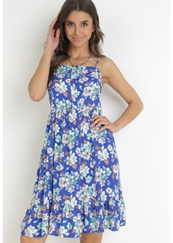 Niebieska Sukienka na Cienkich Ramiączkach z Wiskozy w Kwiaty Kimball ze sklepu Born2be Odzież w kategorii Sukienki - zdjęcie 157270718