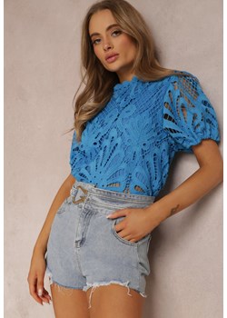 Niebieska Bluzka Koronkowa Fanoos ze sklepu Renee odzież w kategorii Bluzki damskie - zdjęcie 157276356