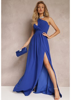 Granatowa  Asymetryczna Sukienka z Kopertowym Dekoltem na Ramiączkach Demisa ze sklepu Renee odzież w kategorii Sukienki - zdjęcie 157284686