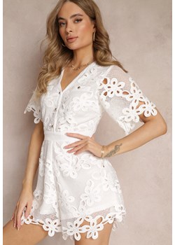 Biały Kombinezon z Koronkowej Tkaniny z Krótkim Rękawem Eila ze sklepu Renee odzież w kategorii Kombinezony damskie - zdjęcie 157284846