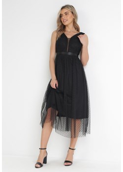 Czarna Rozkloszowana Sukienka Tiulowa z Koronką Celila ze sklepu Born2be Odzież w kategorii Sukienki - zdjęcie 157285049