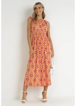 Pomarańczowa Rozkloszowana Sukienka Maxi z Gumką w Pasie Branna ze sklepu Born2be Odzież w kategorii Sukienki - zdjęcie 157285069