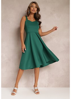 Zielona Sukienka Midi na Szerokich Ramiączkach z Rozkloszowanym Dołem Kiratta ze sklepu Renee odzież w kategorii Sukienki - zdjęcie 157297335
