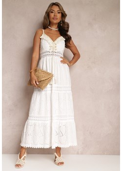 Biała Koronkowa Sukienka Maxi z Ozdobnym Dekoltem i Cienkimi Gumkami Hogdeiess ze sklepu Renee odzież w kategorii Sukienki - zdjęcie 157297375