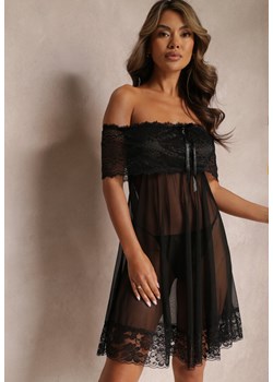 Czarna Koronkowa Koszula Nocna z Majtkami Typu Stringi Aubina ze sklepu Renee odzież w kategorii Koszule nocne - zdjęcie 157297527