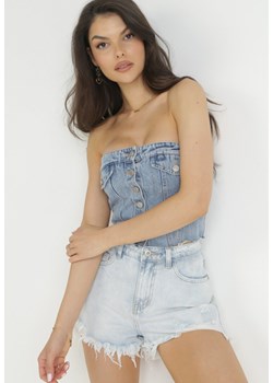 Jasnoniebieskie Szorty Jeansowe z Przetarciami Zanimia ze sklepu Born2be Odzież w kategorii Szorty - zdjęcie 157297615