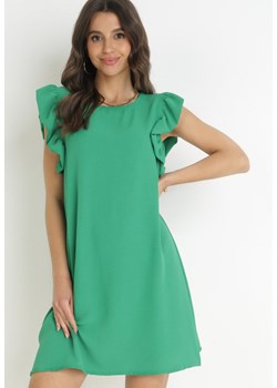 Zielona Pudełkowa Sukienka Mini z Falbankami przy Ramionach Alizea ze sklepu Born2be Odzież w kategorii Sukienki - zdjęcie 157297695