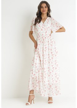 Biała Sukienka z Gumką w Pasie i Kopertowym Dekoltem Roselita ze sklepu Born2be Odzież w kategorii Sukienki - zdjęcie 157298045