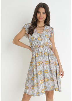 Jasnoróżowo-Niebieska Sukienka z Wiskozy z Gumką w Pasie i Falbankami Przy Ramionach Siham ze sklepu Born2be Odzież w kategorii Sukienki - zdjęcie 157298105