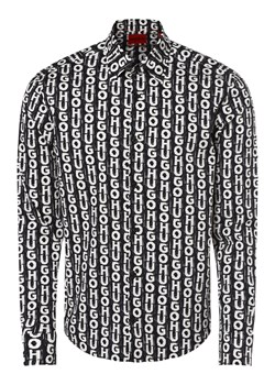HUGO Koszula męska Mężczyźni Slim Fit Bawełna czarny wzorzysty kołnierzyk kent ze sklepu vangraaf w kategorii Koszule męskie - zdjęcie 157300458