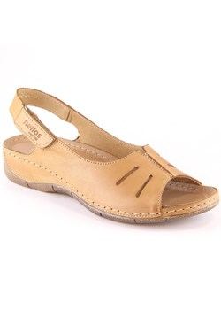 Skórzane komfortowe sandały damskie na rzep brązowe Helios 117 ze sklepu ButyModne.pl w kategorii Sandały damskie - zdjęcie 157307205