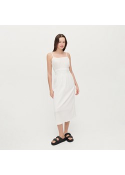 Bawełniana sukienka midi na wiązanych ramiączkach - Kremowy ze sklepu House w kategorii Sukienki - zdjęcie 157314855