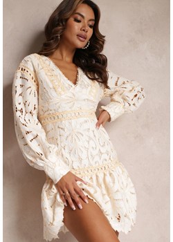 Beżowa Taliowana Sukienka Koronkowa z Falbanką Zanissa ze sklepu Renee odzież w kategorii Sukienki - zdjęcie 157322476