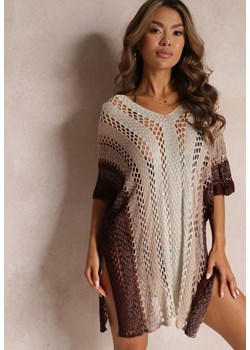 Beżowo-Brązowa Narzutka Boho z Ażurowej Tkaniny Nyima ze sklepu Renee odzież w kategorii Odzież plażowa - zdjęcie 157473059