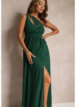 Zielona Asymetryczna Sukienka Na Jedno Ramię z Rozcięciem na Dole Xionia ze sklepu Renee odzież w kategorii Sukienki - zdjęcie 157475407